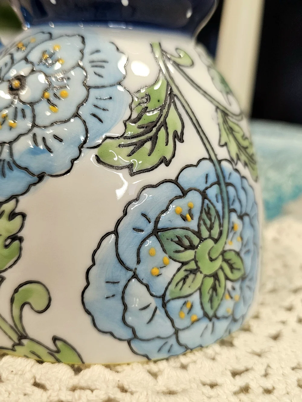 Blue Handpainted Floral Ceramuc Mug Pedestal Base Garden Teacup Special Moments